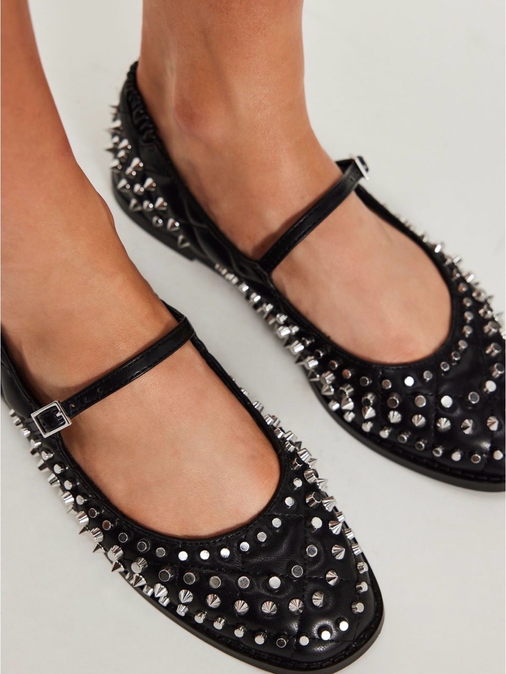 Free People Mirrorball Black Studded Mary Jane Flats